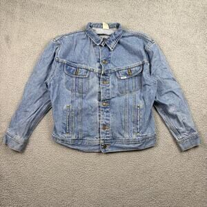 VTG Lee Jean Jacket Womens XL Made in USA Light Wash Trucker Denim Lightweight